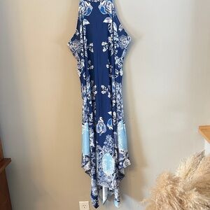 Blue Floral Backless Dress. Beautiful!